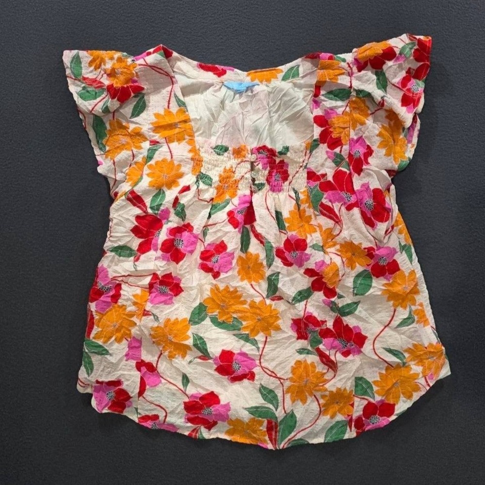 Draper James Womens Floral Flutter Sleeve Smocked Square top Blouse M A009680